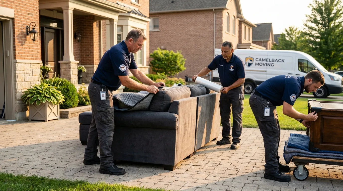 Large estate moving crew wrapping furniture in Round Rock, TX