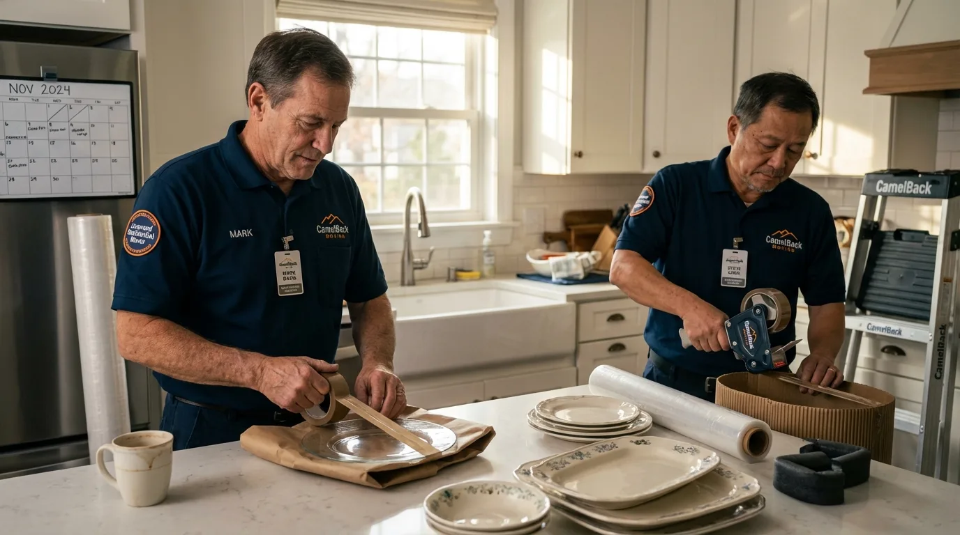 Professional crew packing kitchen dishware in Round Rock, TX